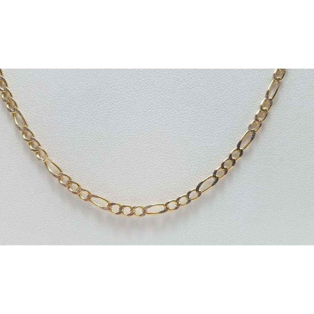 14K Two Tone Multi Color Gold Diamond Cut Figaro Link Chain Necklace 25.25